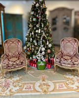 Pair of 19th Century Louis XV-Style Giltwood Fauteuils in Rose Damask Velvet