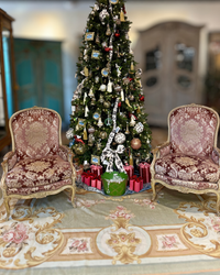 Pair of 19th Century Louis XV-Style Giltwood Fauteuils in Rose Damask Velvet