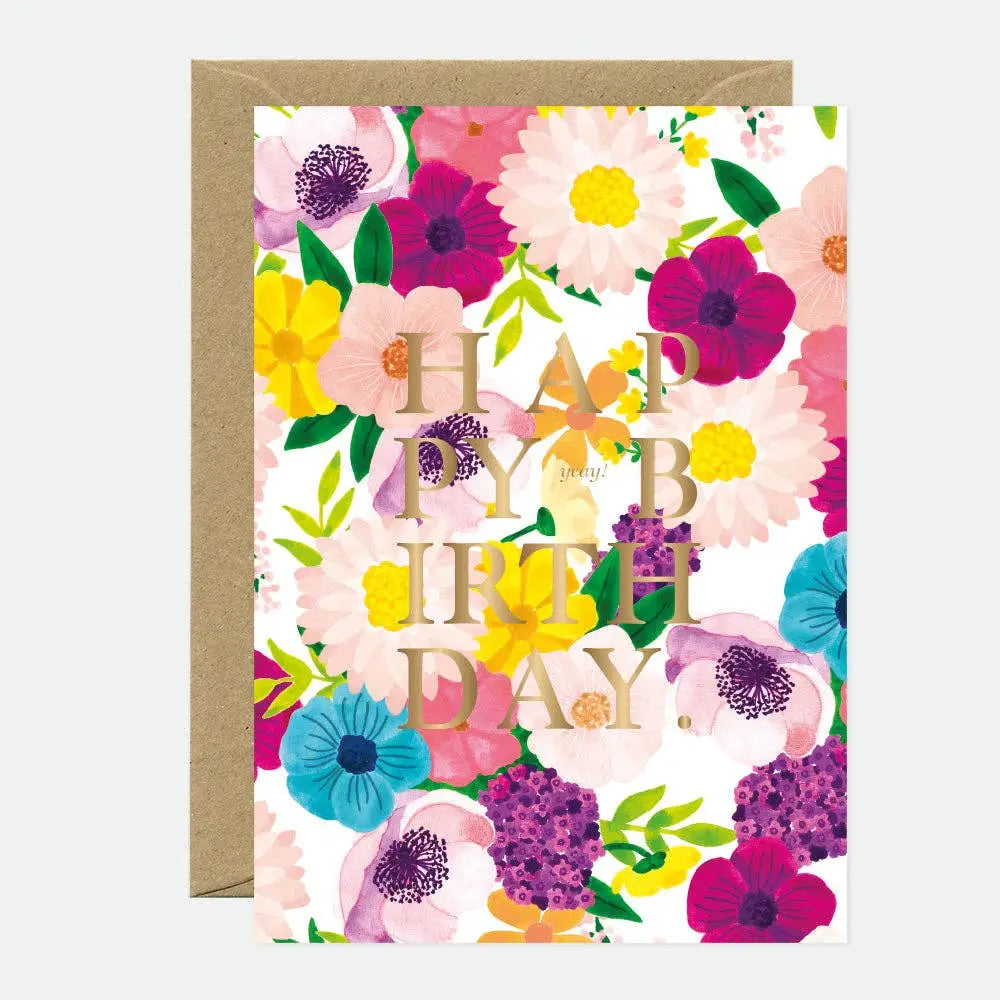 Gold Foil Floral Birthday Greeting Card | Luxury Happy Birthday Card