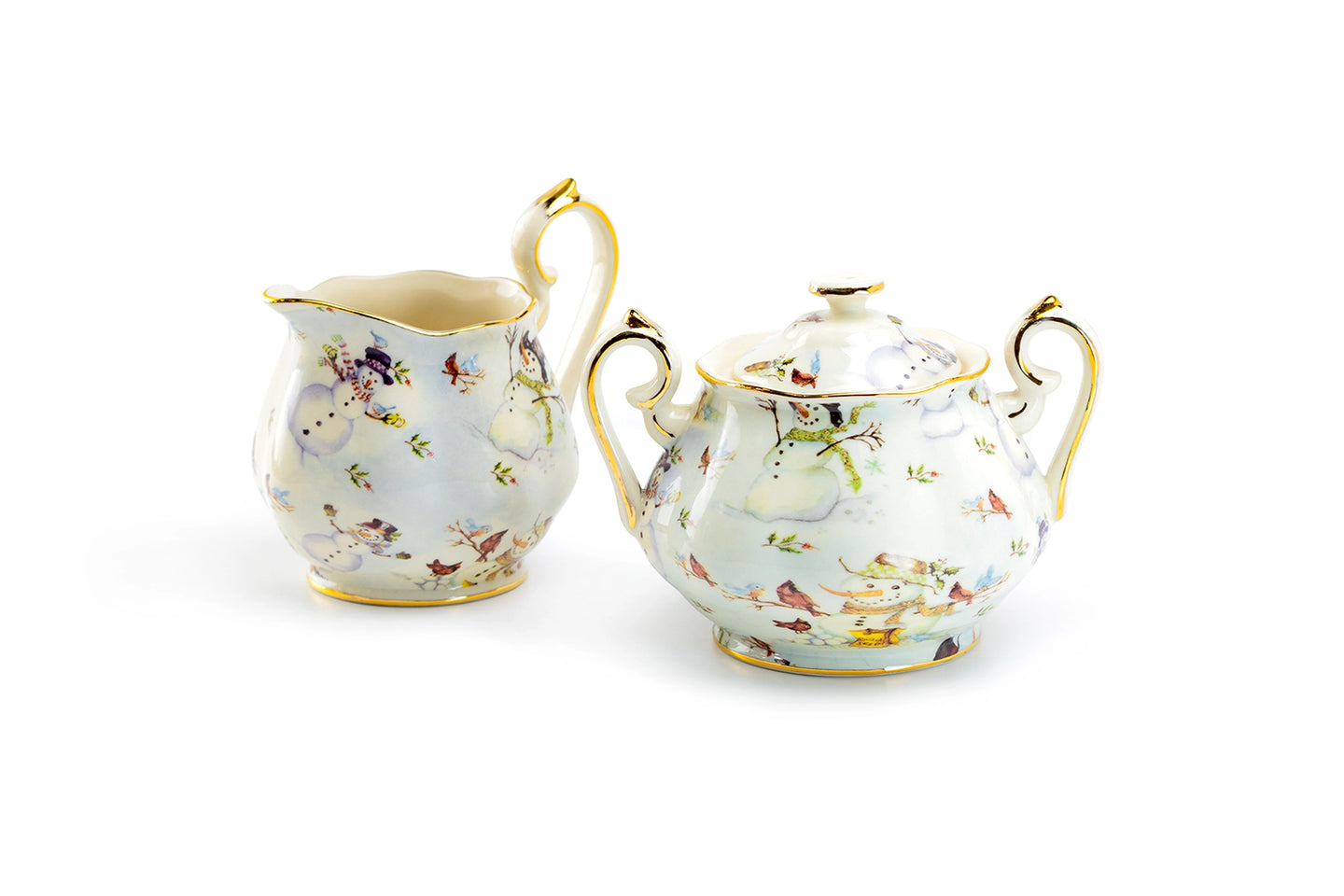 Holiday Snowmen Fine Porcelain Sugar & Creamer Duo