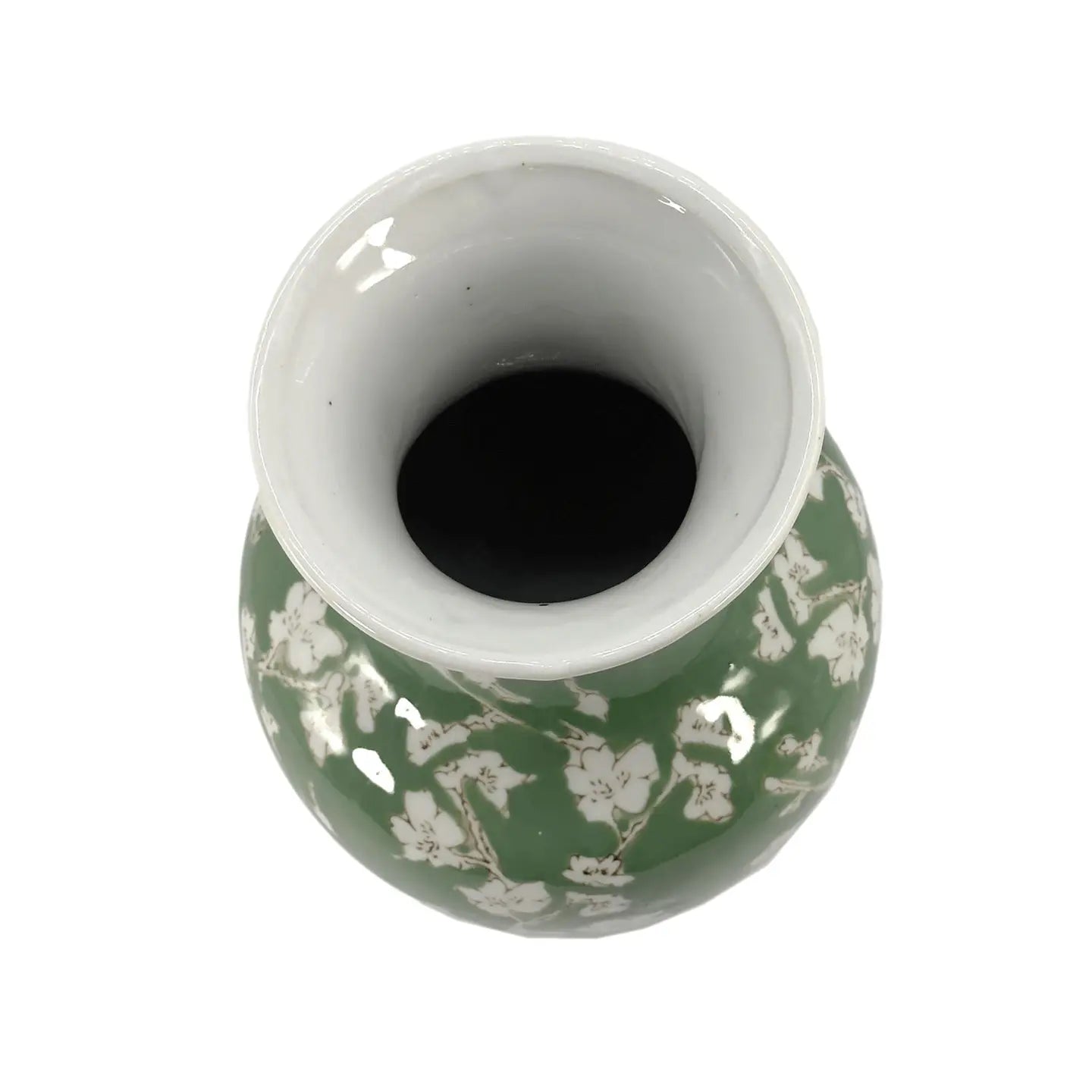 Large Green & White Chinoiserie Ginger Jar Vase – 14"