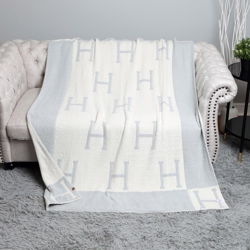 Initial Monogram Reversible Throw Blanket
