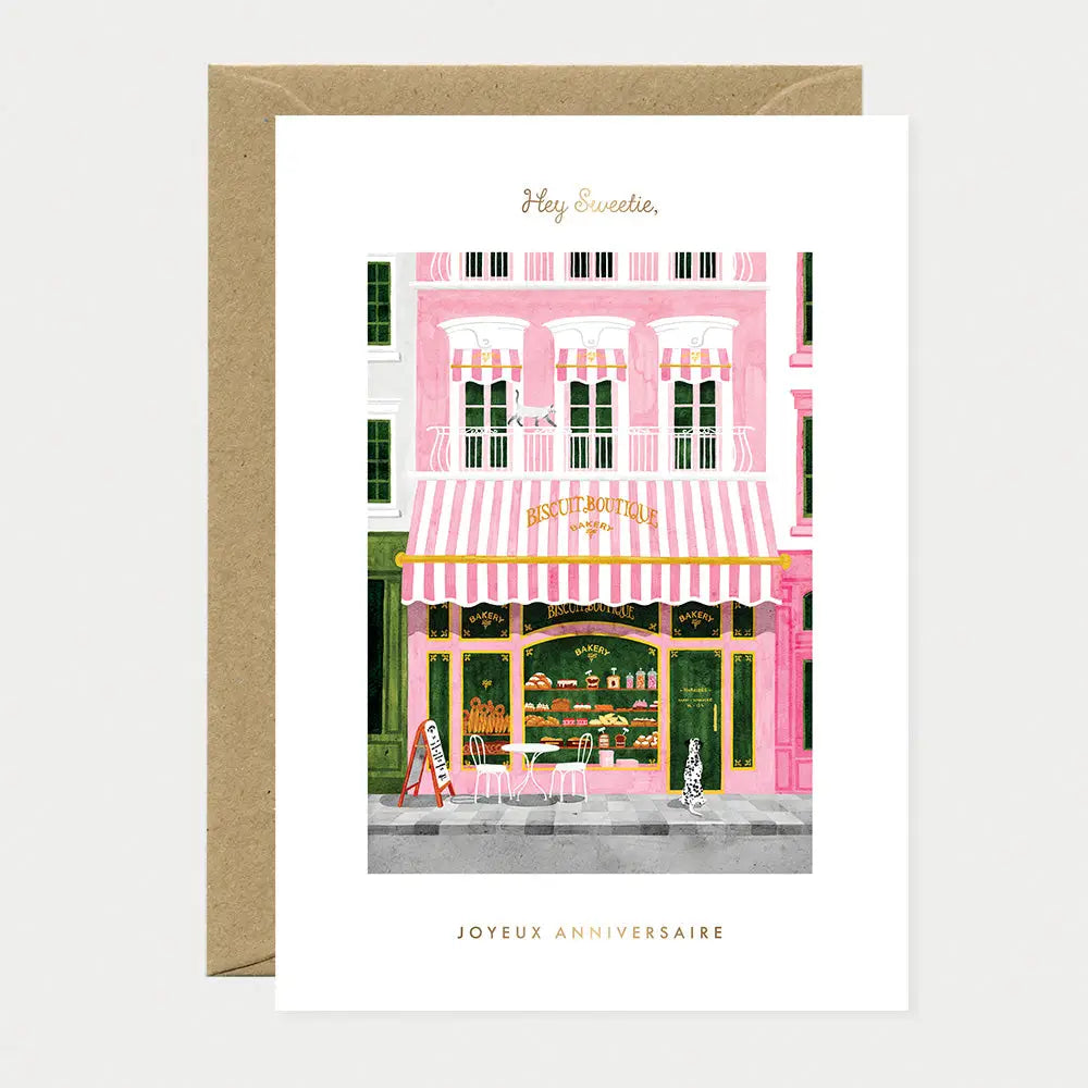 French Bakery Birthday Card with Gold Foil | Paris Patisserie Greeting Card