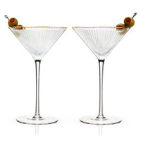 Art Deco Gold Rim Crystal Martini Glasses – Set of 2