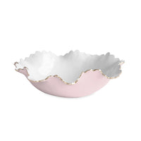 Beatriz Ball camellia pink and white large serving bowl with scalloped edge and gold rim