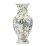 Blue and white chinoiserie porcelain vase with floral botanical pattern, 14 inch decorative accent vase for home decor
