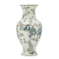 Blue and white chinoiserie porcelain vase with floral botanical pattern, 14 inch decorative accent vase for home decor