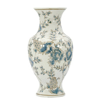 Blue and white chinoiserie porcelain vase with floral botanical pattern, 14 inch decorative accent vase for home decor