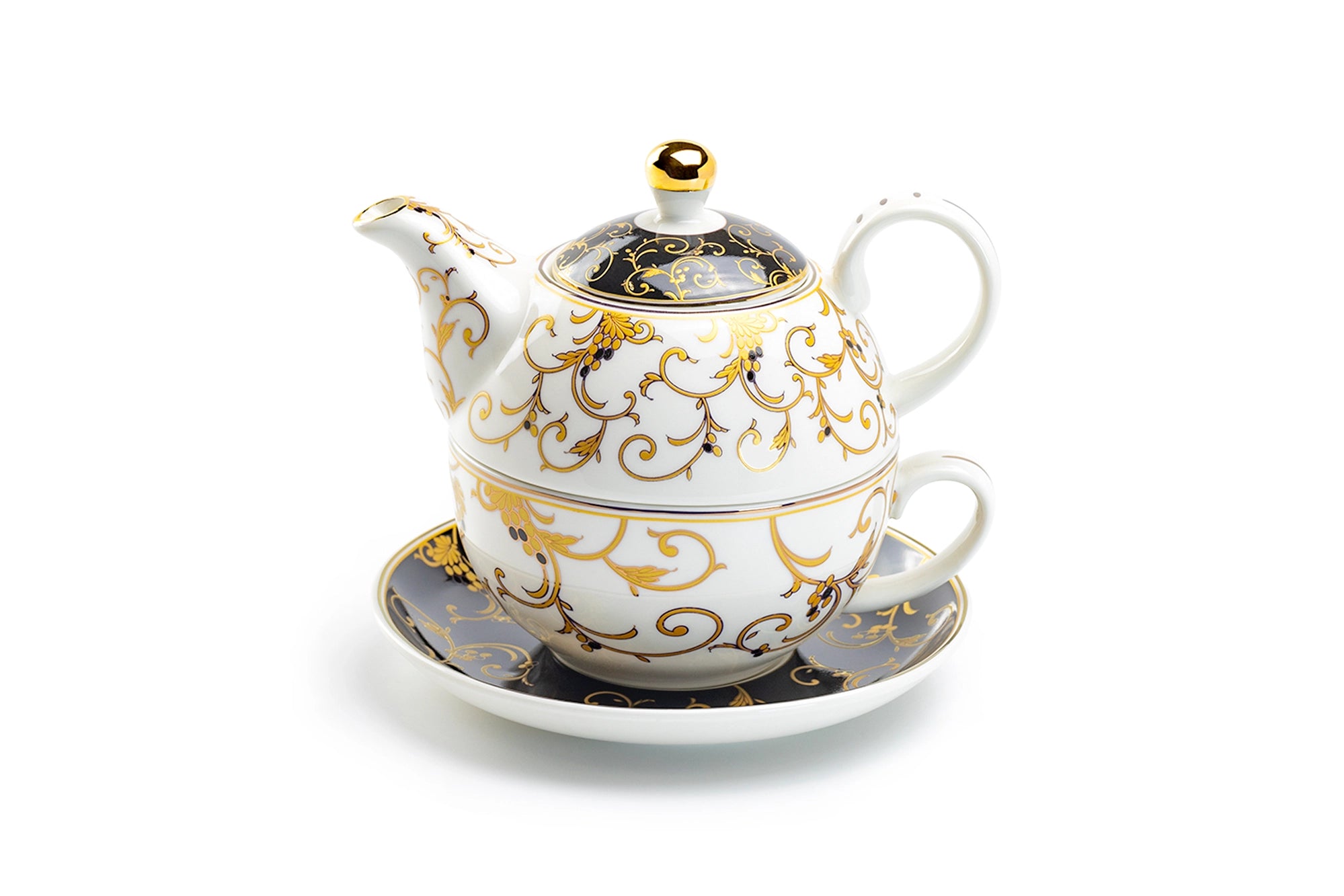 Black & Gold Scroll Tea-For-One Set