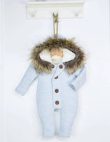 Knitted Wool Romper with Hood & Removable Fur Trim
