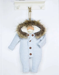 Knitted Wool Romper with Hood & Removable Fur Trim