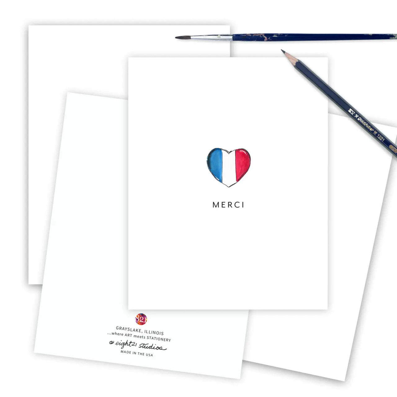 French Flag Heart Merci Greeting Card