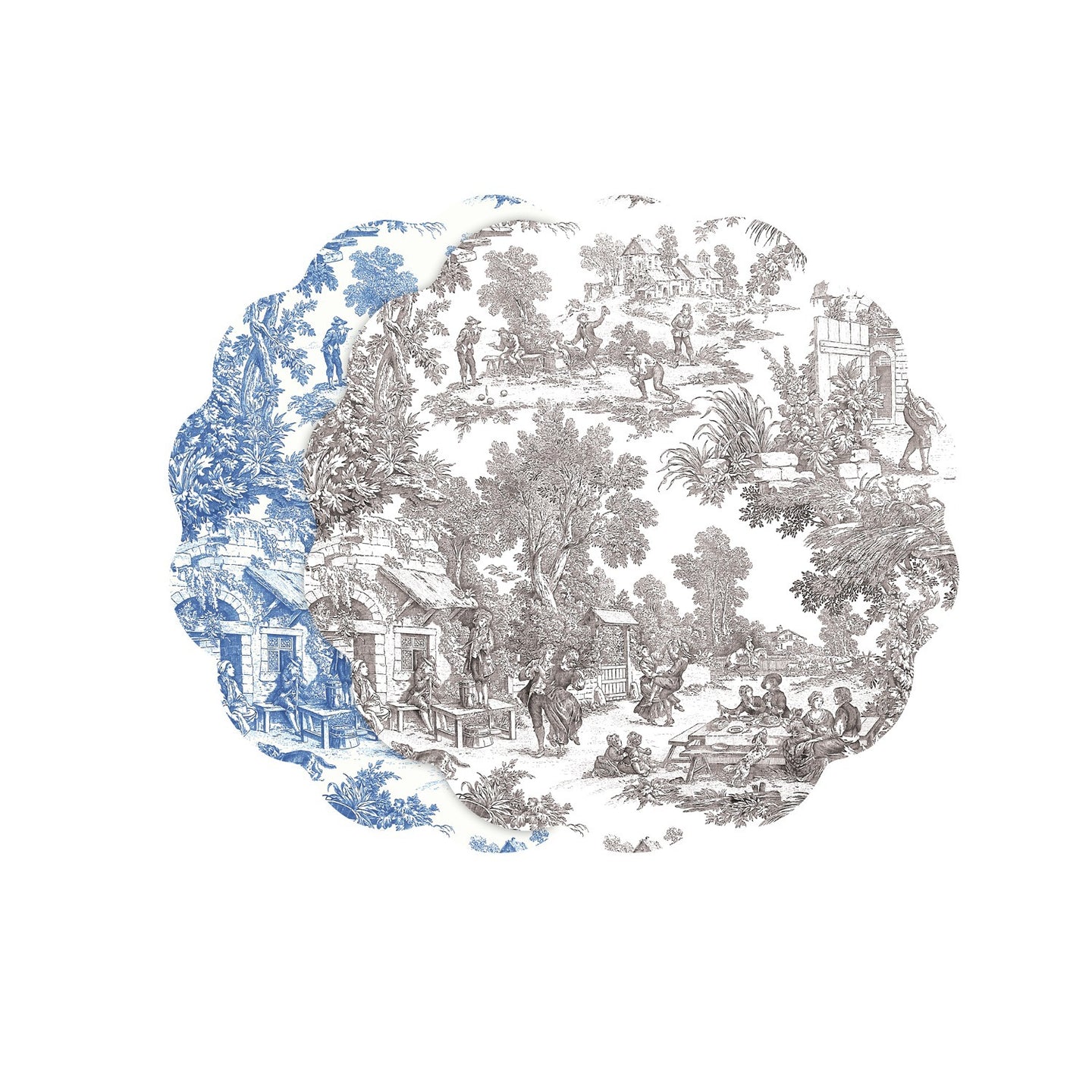 Beatriz Ball VIDA English Blue & White Toile Reversible Scalloped Placemats | Set of 4