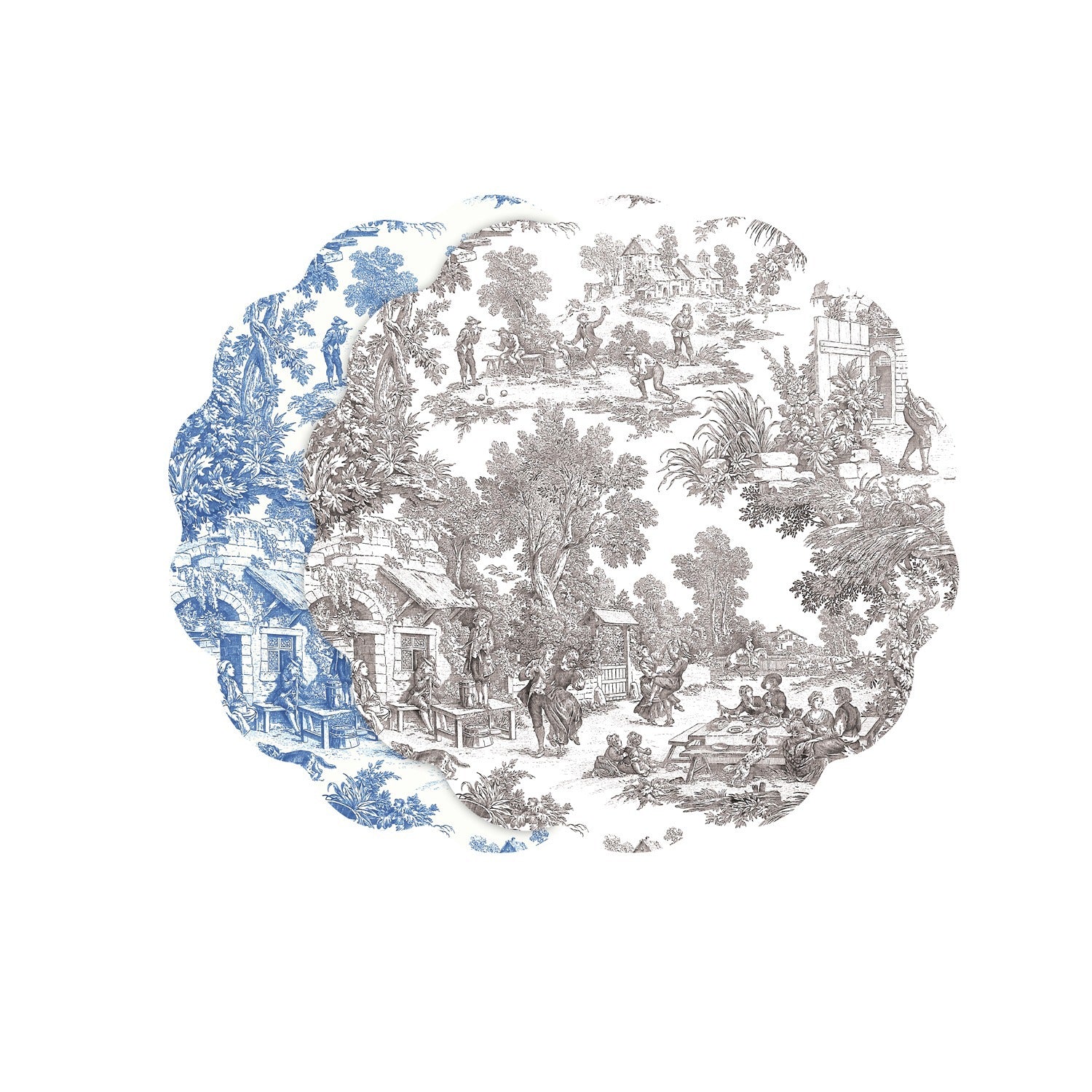 Beatriz Ball VIDA English Blue & White Toile Reversible Scalloped Placemats | Set of 4