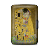 Klimt The Kiss RFID blocking armored wallet featuring Gustav Klimt artwork with durable aluminum exterior and secure card holder design.