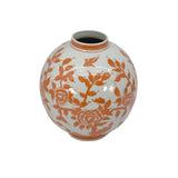 Orange Chinoiserie Ceramic Globe Vase – 12” Floral Ginger Jar Style Decorative Vase