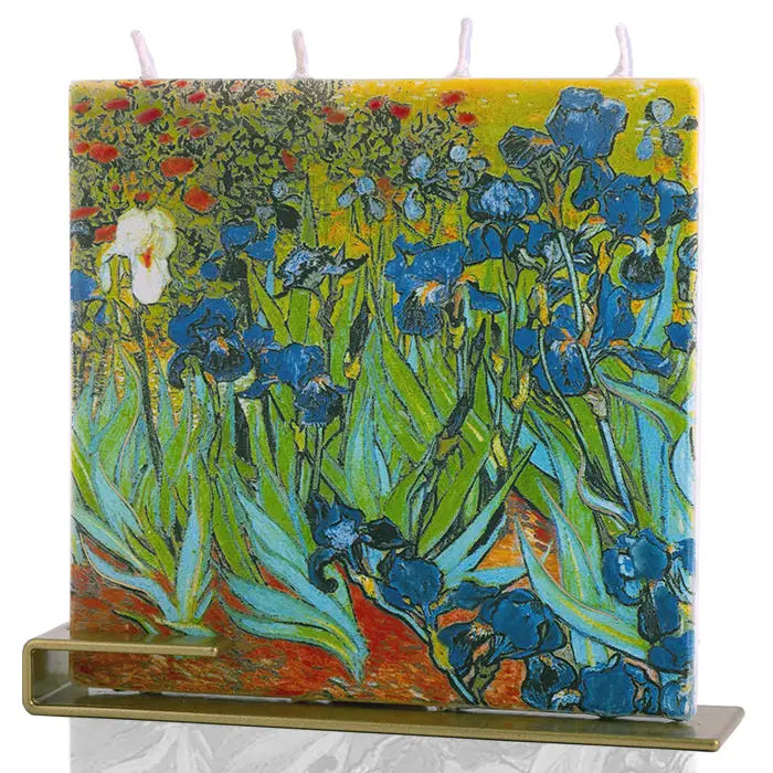 Flatyz Vincent van Gogh Irises Art Candle with Metal Stand | Handcrafted Decorative Candle