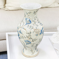 Blue & White Chinoiserie Porcelain Vase – 14” Botanical Decorative Accent Vase