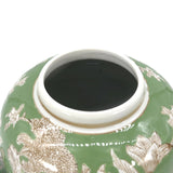 Green Floral Ceramic Ginger Jar – 10” Decorative Chinoiserie Lidded Jar