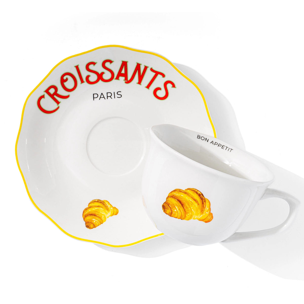 Croissants Paris Ceramic Teacup & Saucer Set