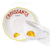 Croissants Paris Ceramic Teacup & Saucer Set