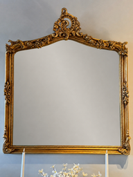 Antique French Louis XV Gilt Mirror with Floral Crest