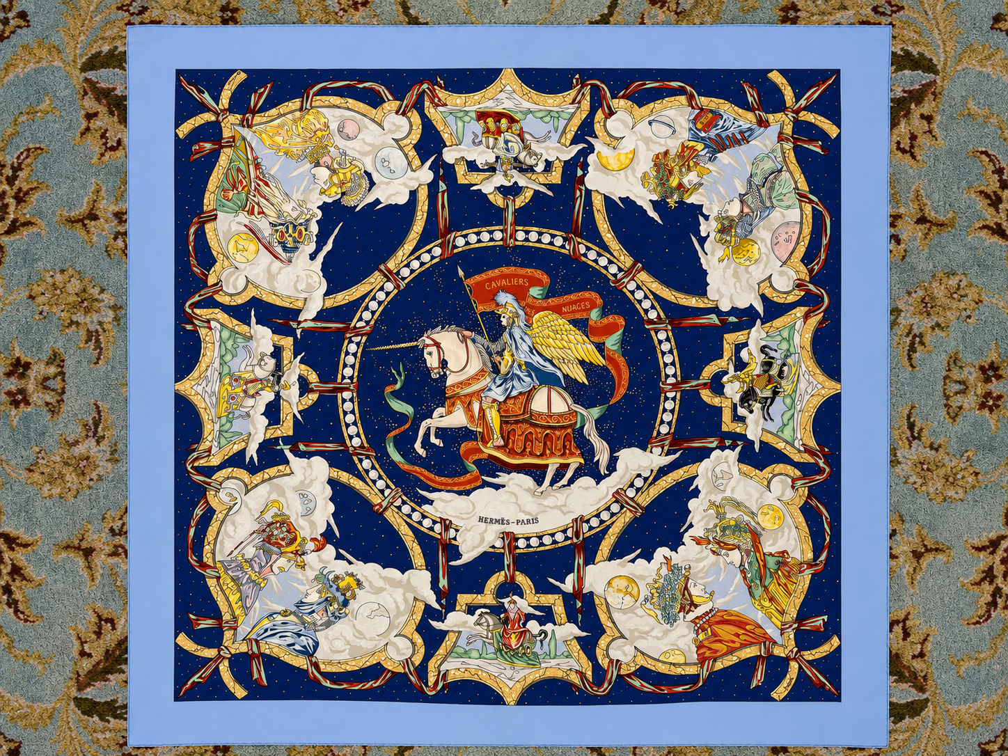 Authentic Hermès "Cavaliers des Nuages" Silk Carré Scarf | 1999 Collection | Jean-Christophe Donnadieu
