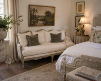 French Country Linen Sofa – Adele Carved Wood Upholstered Sofa in Jute & Off White