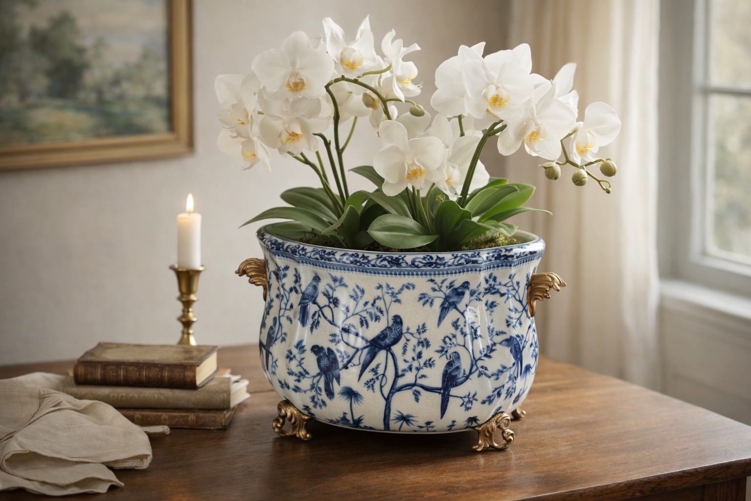 Winward Blue & White Bird Garden Planter