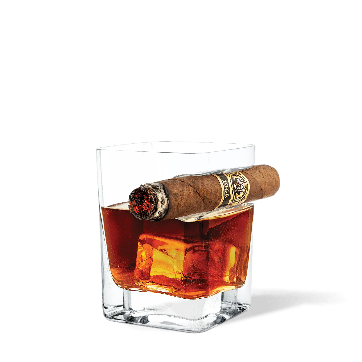 Double Old Fashioned Whiskey Glass with Built In Cigar Rest Handmade Barware