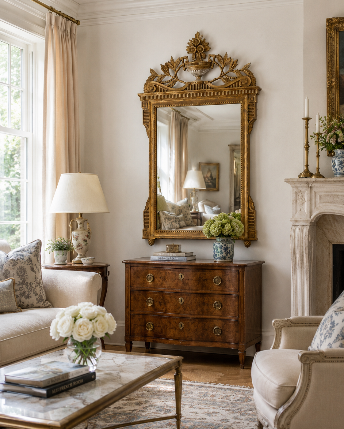French Louis XVI Giltwood Mirror with Urn Crest
