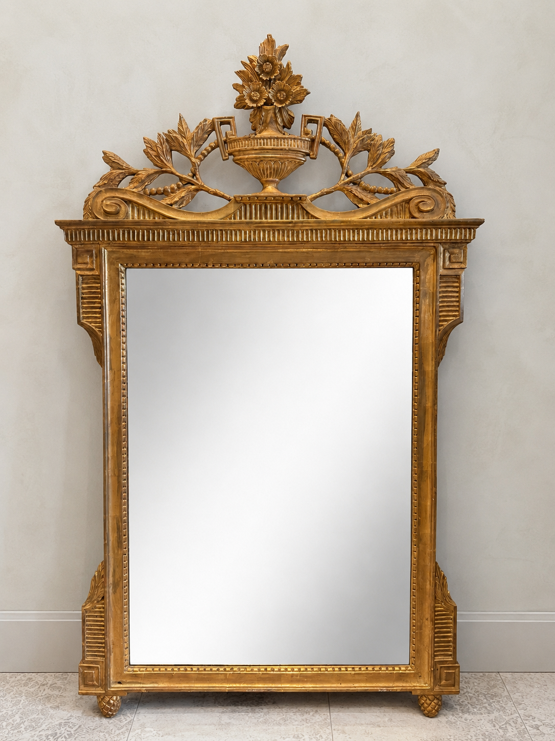 French Louis XVI Giltwood Mirror with Urn Crest
