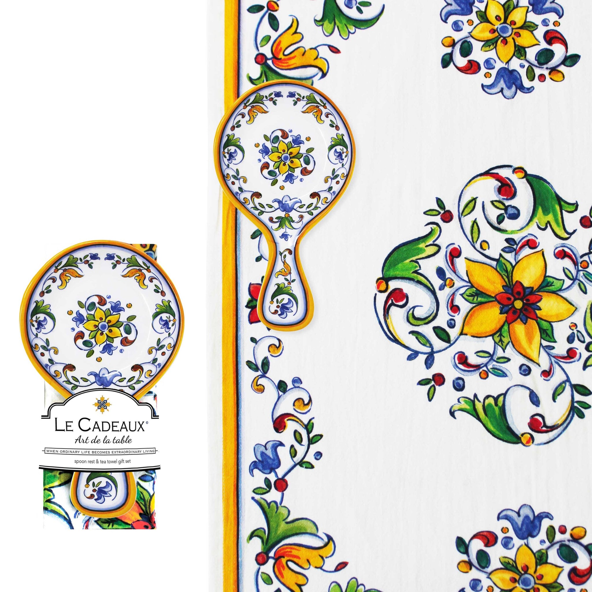 Le Cadeaux | Capri Spoon Rest with Matching Tea Towel Gift Set