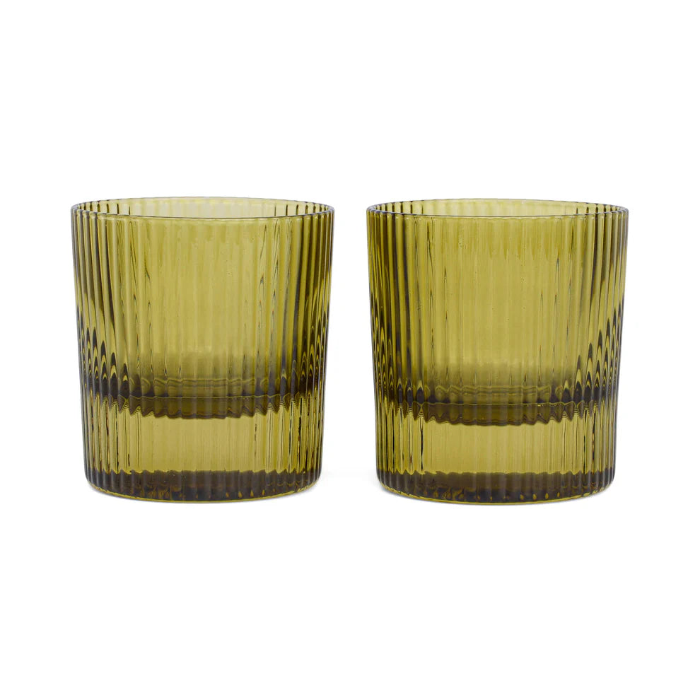 THE SCOUT LOWBALL GLASS - SET OF 2 OLIVE
