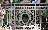 The Marquee Console | Custom Console Table with Antique Theater Balcony Ironwork & Green Marble Top