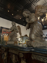 Pair of Antique Carved Wooden Angel Sculptures (Male & Female) – Rare Praying Figures