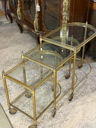 Antique 3-Piece French Brass Nesting Bar Cart