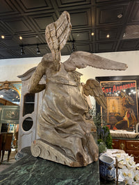 Pair of Antique Carved Wooden Angel Sculptures (Male & Female) – Rare Praying Figures