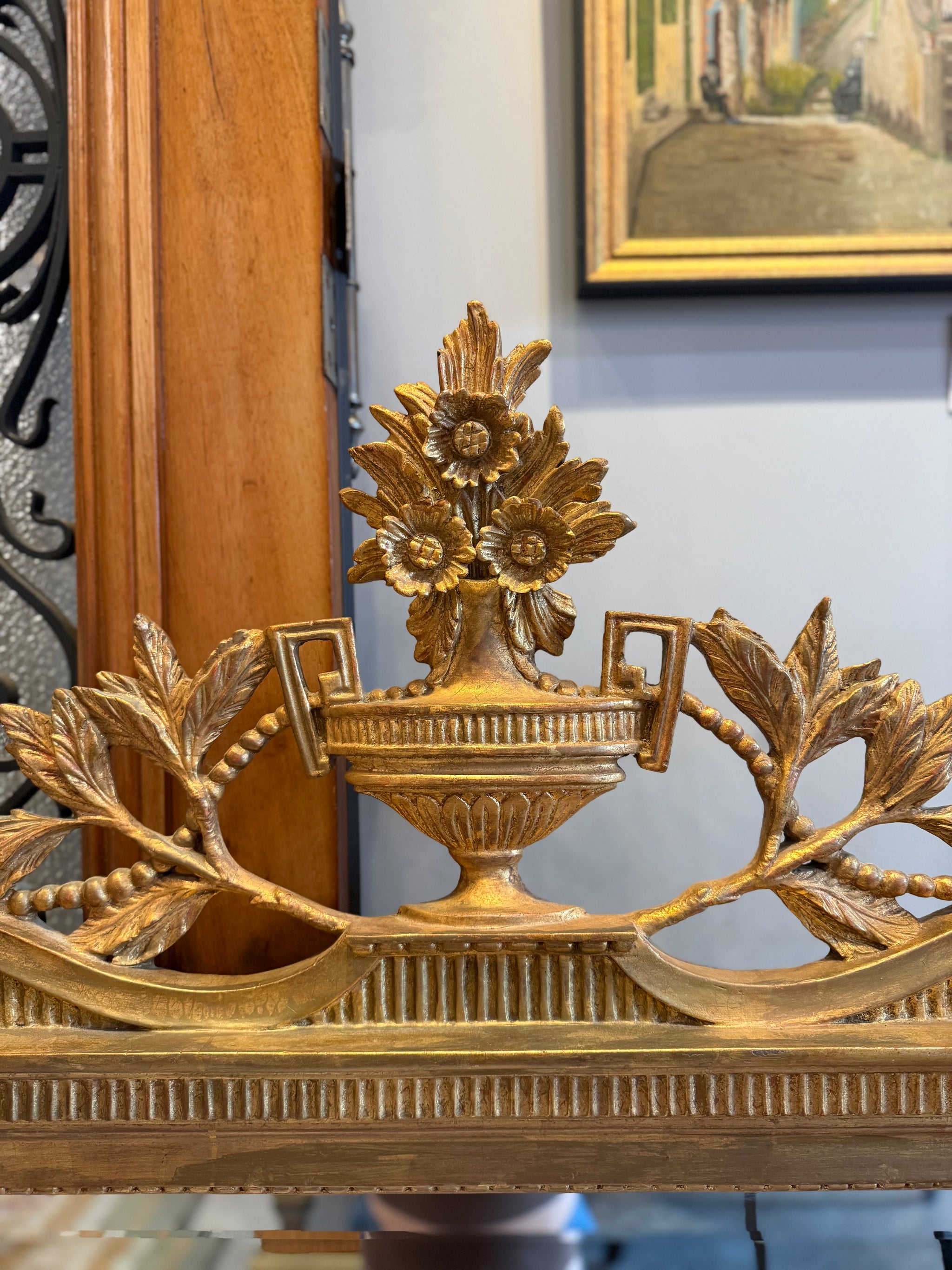French Louis XVI Giltwood Mirror with Urn Crest