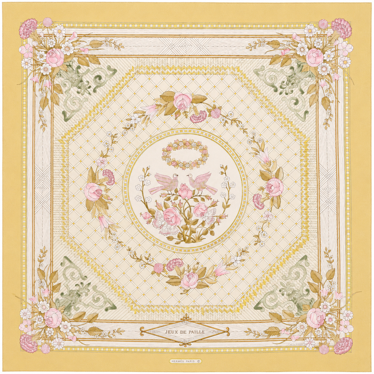 Authentic Vintage Hermès "Jeux de Paille" Carré 90 Silk Scarf | 1984 by Françoise de la Perrière