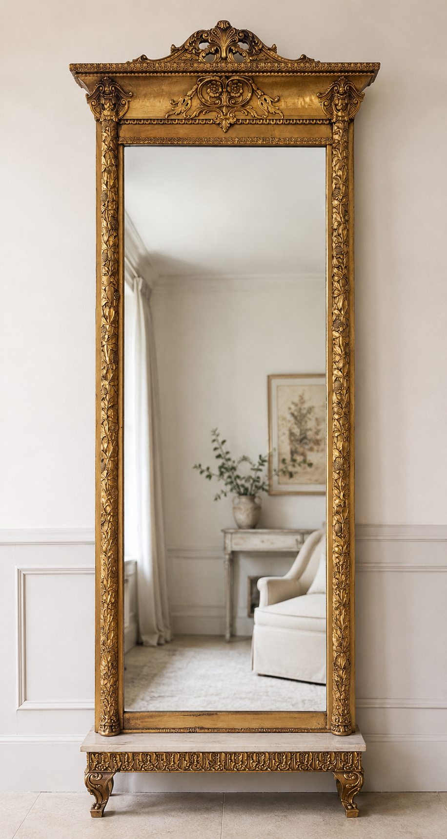Monumental French Napoleon III Gilt Pier Mirror with Original Plinth