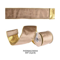 Champagne Velvet Reversible Ribbon with Gold Trim — 4"