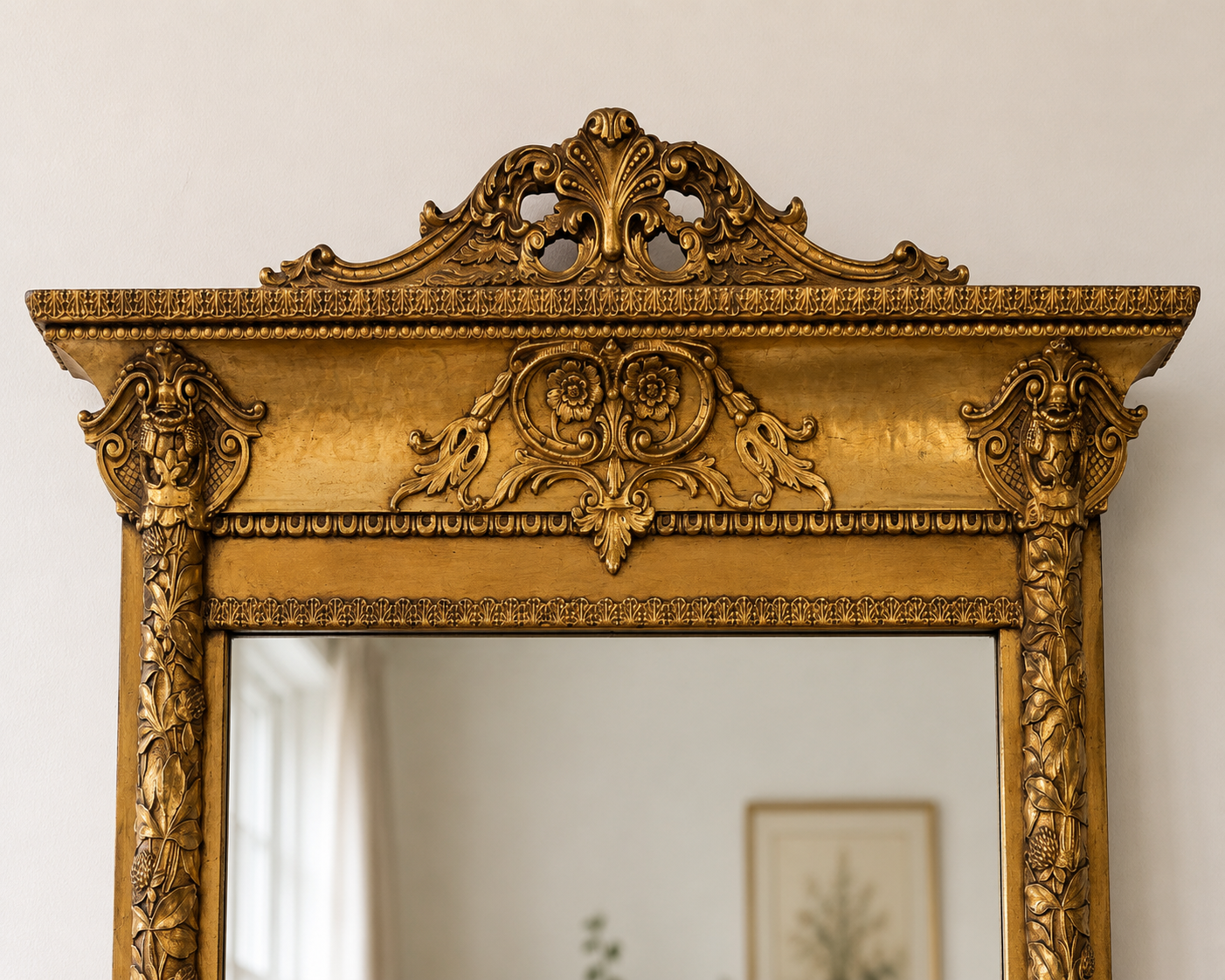 Monumental French Napoleon III Gilt Pier Mirror with Original Plinth