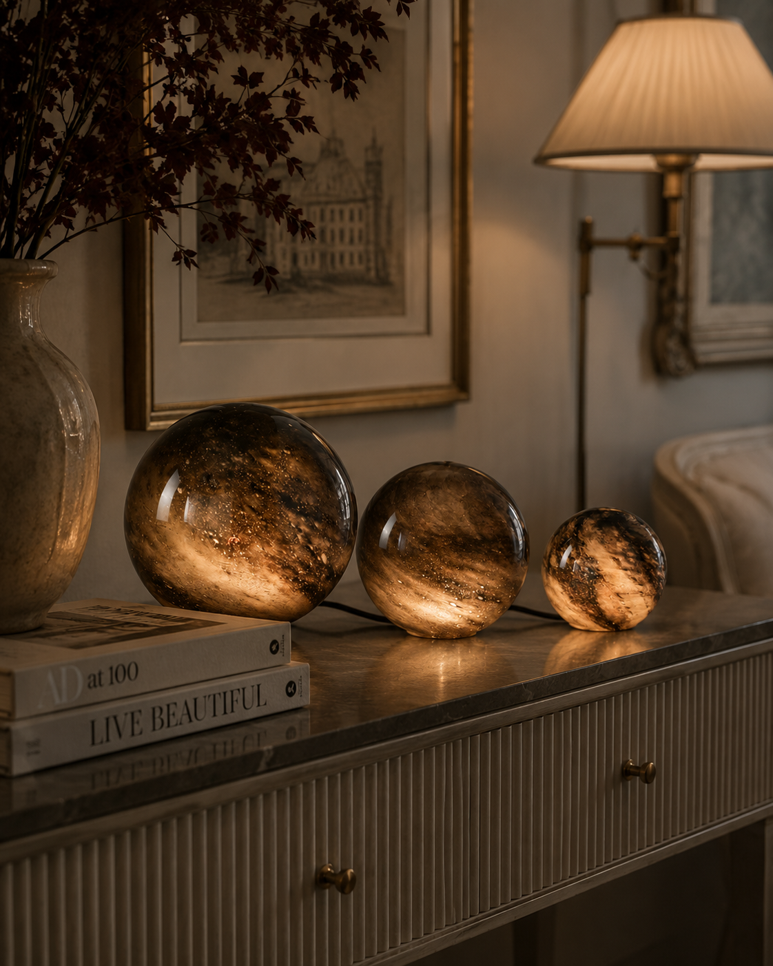 Smoky Gray Swirled Glass LED Globe Lamp