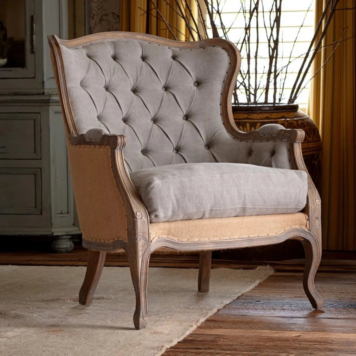 Town & Country Tufted Linen Wingback Chair