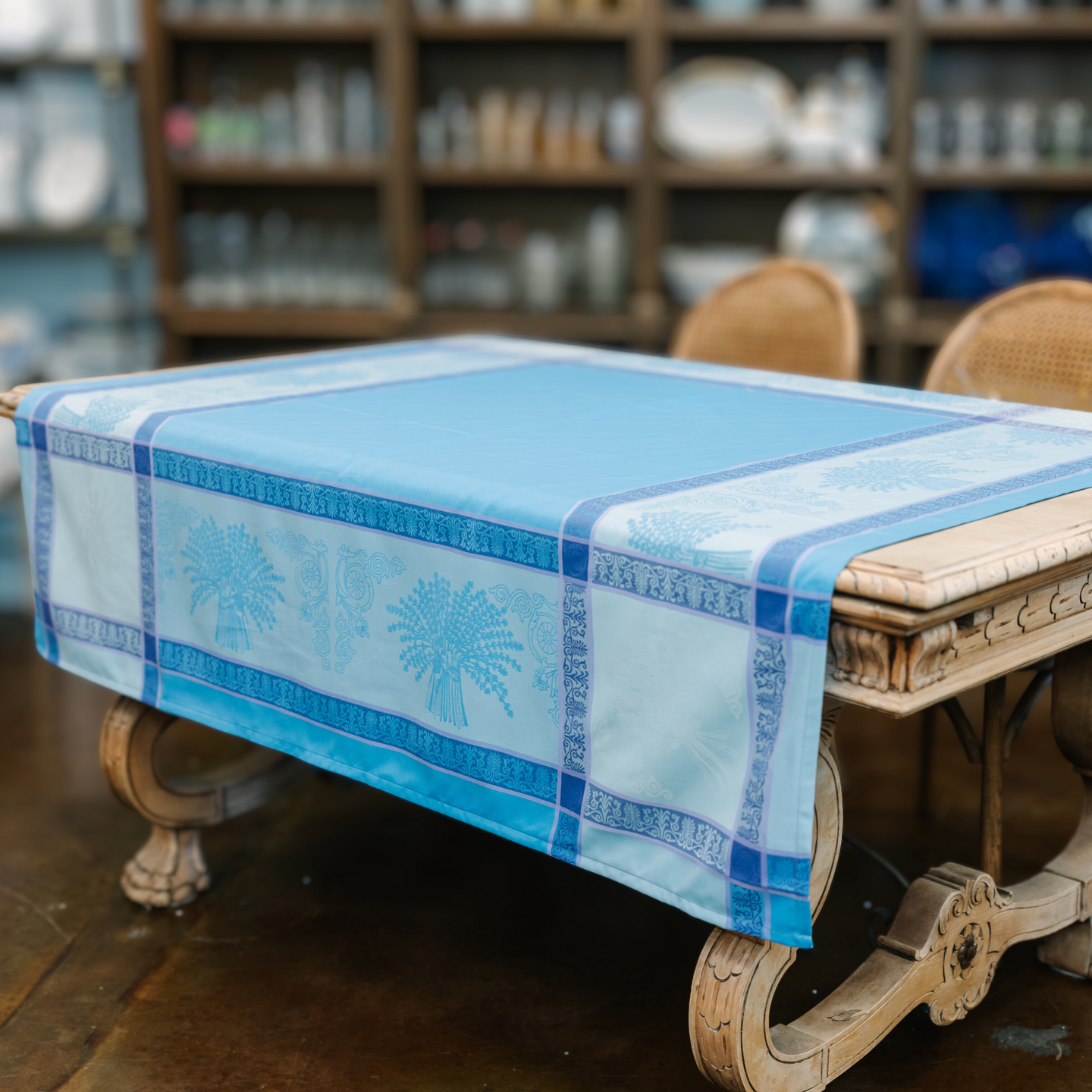 Sud Etoffe | Lavande Riviera Blue French Jacquard Tablecloth