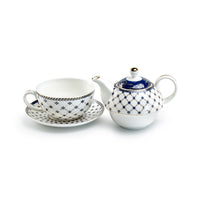 Trellis Blue & Gold Fine Porcelain Tea-for-One Set