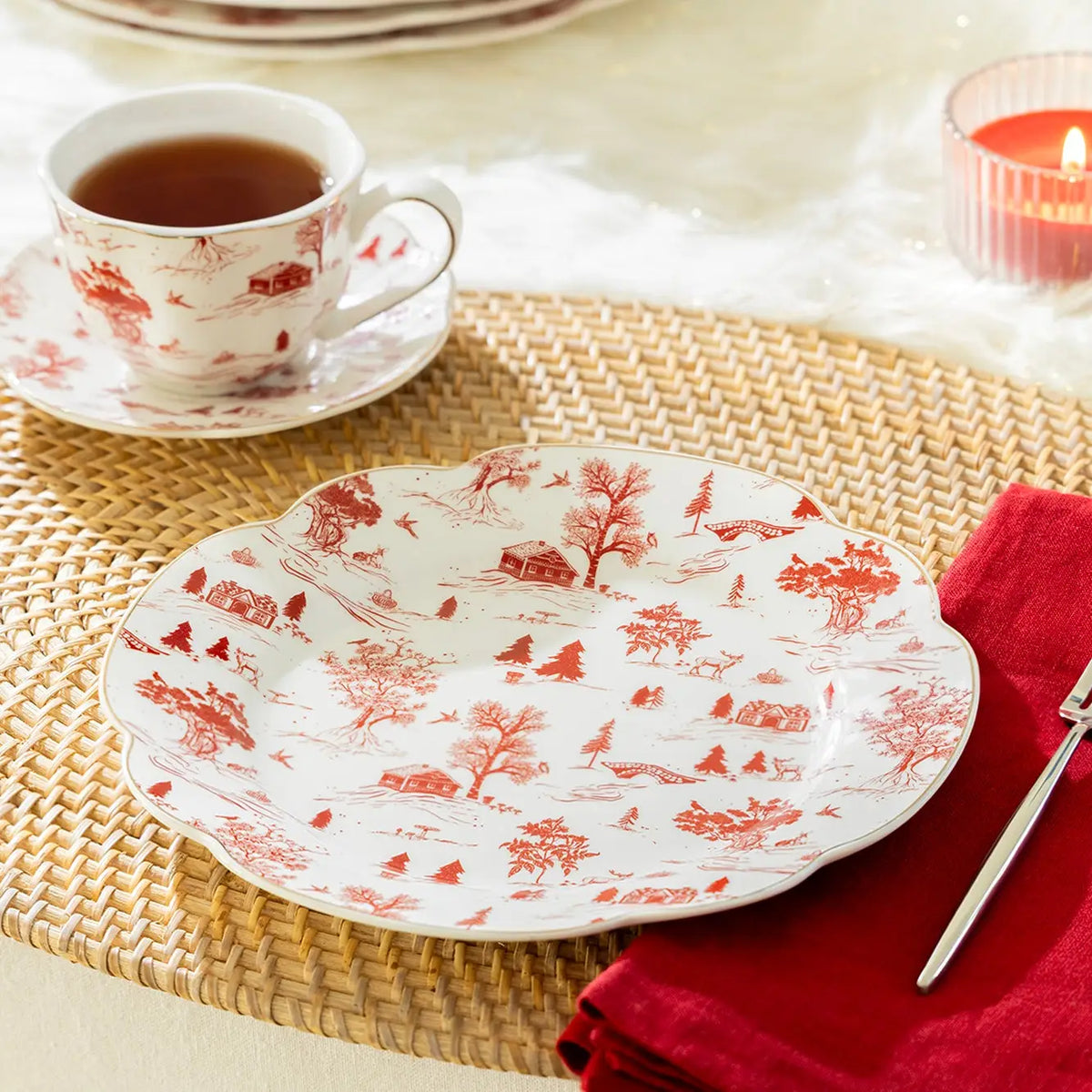 Red Village Fine Porcelain Dessert Plates – Set of 2