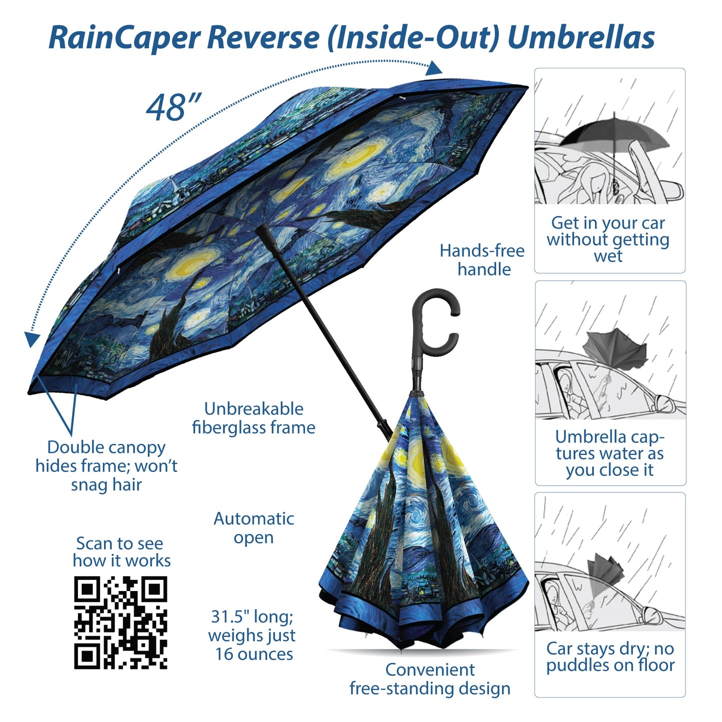 RainCaper Van Gogh Reverse Umbrellas