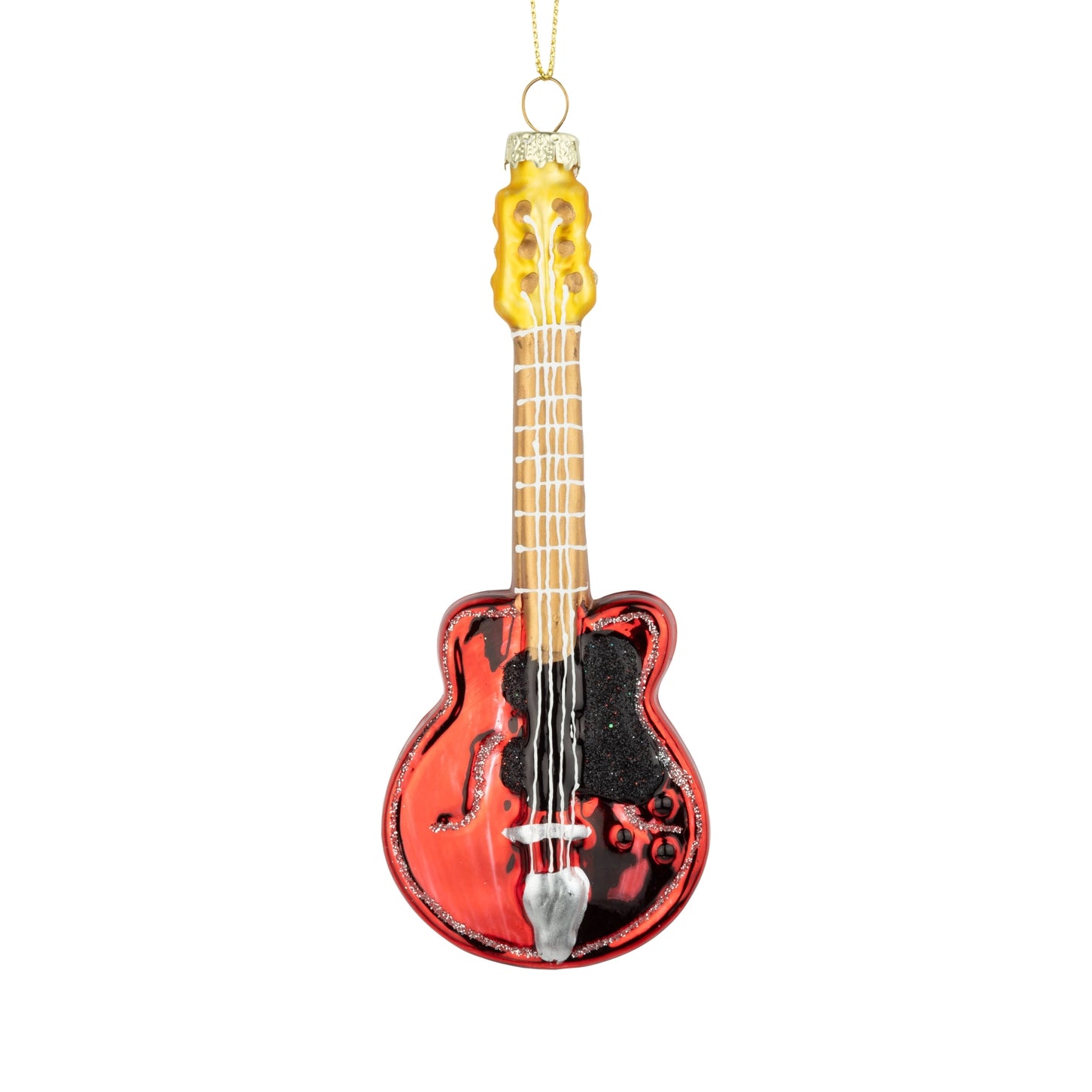 Red Retro Guitar Glass Ornament